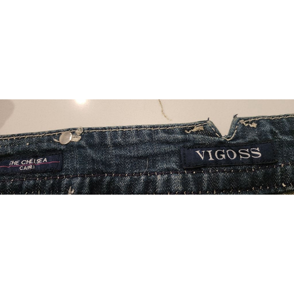 Vigoss The Chelsea Capri Jeans Women's 13/14 Distressed Embroidered Y2K Stretch - Picture 6 of 11